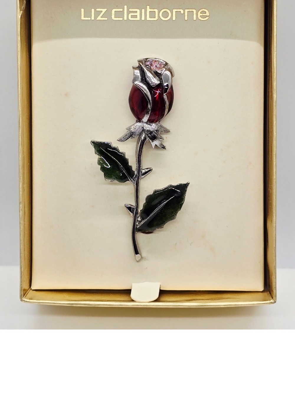 Liz Claiborne Red and Green Rose Stem Brooch